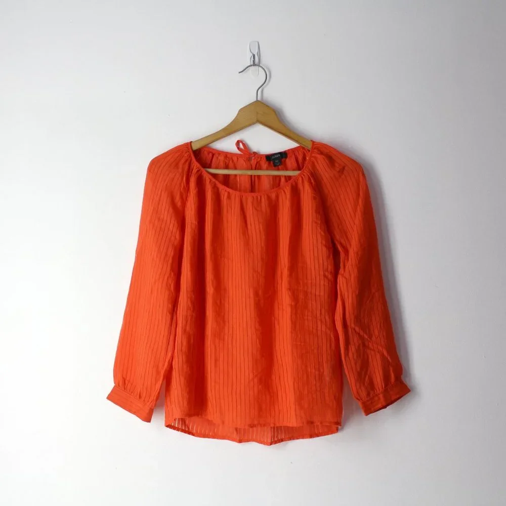 J.Crew lightweight semi sheer shadow stripe relax fit orange  top blouse XS New